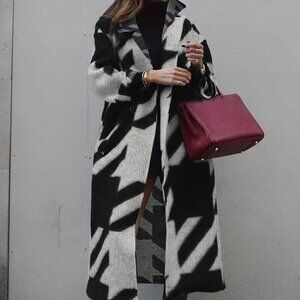 Black Casual Women's Contrast Color Long Sleeve Printed Knit Cardigan